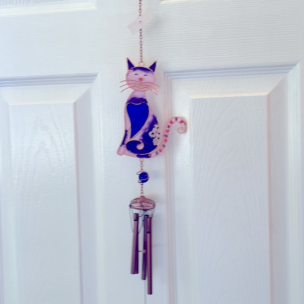 NWT Cat Windchime, stained glass with glass balls - Picture 3 of 5